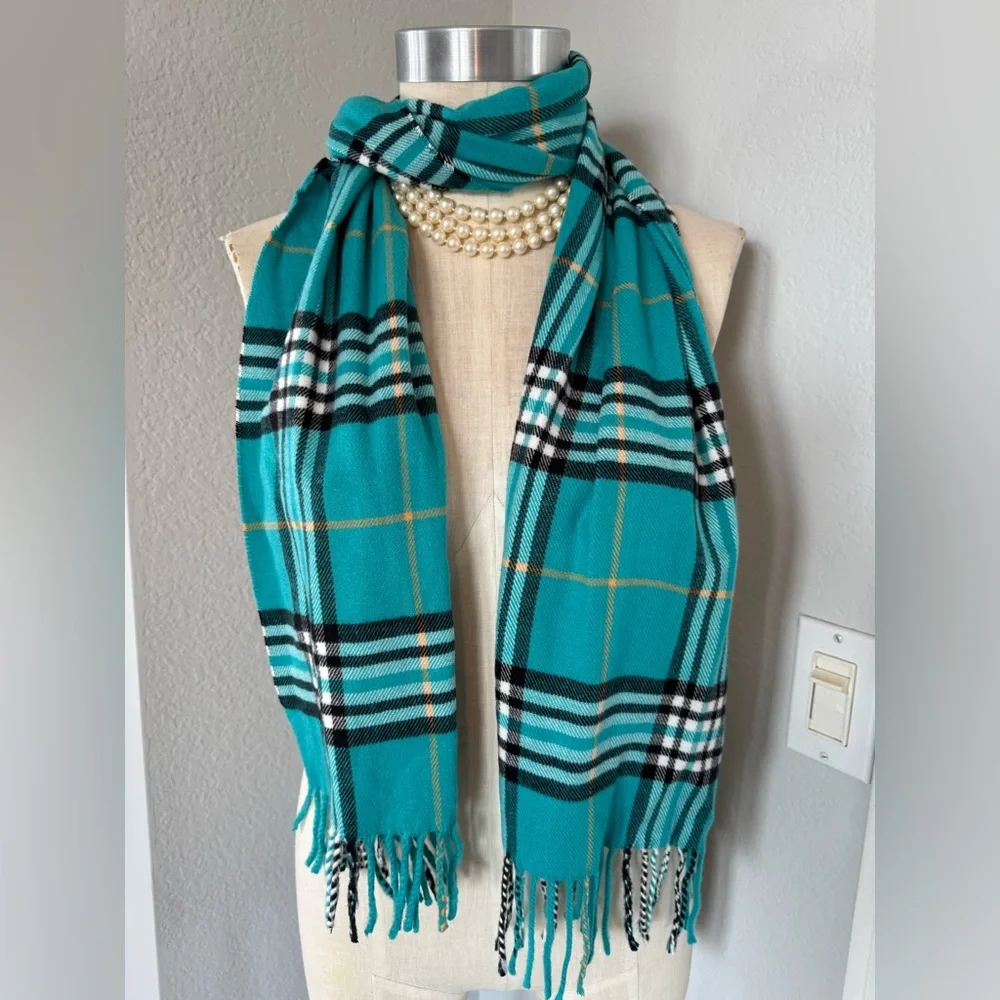100% Cashmere Tiffany Blue Tartan from Scotland 68”x13”